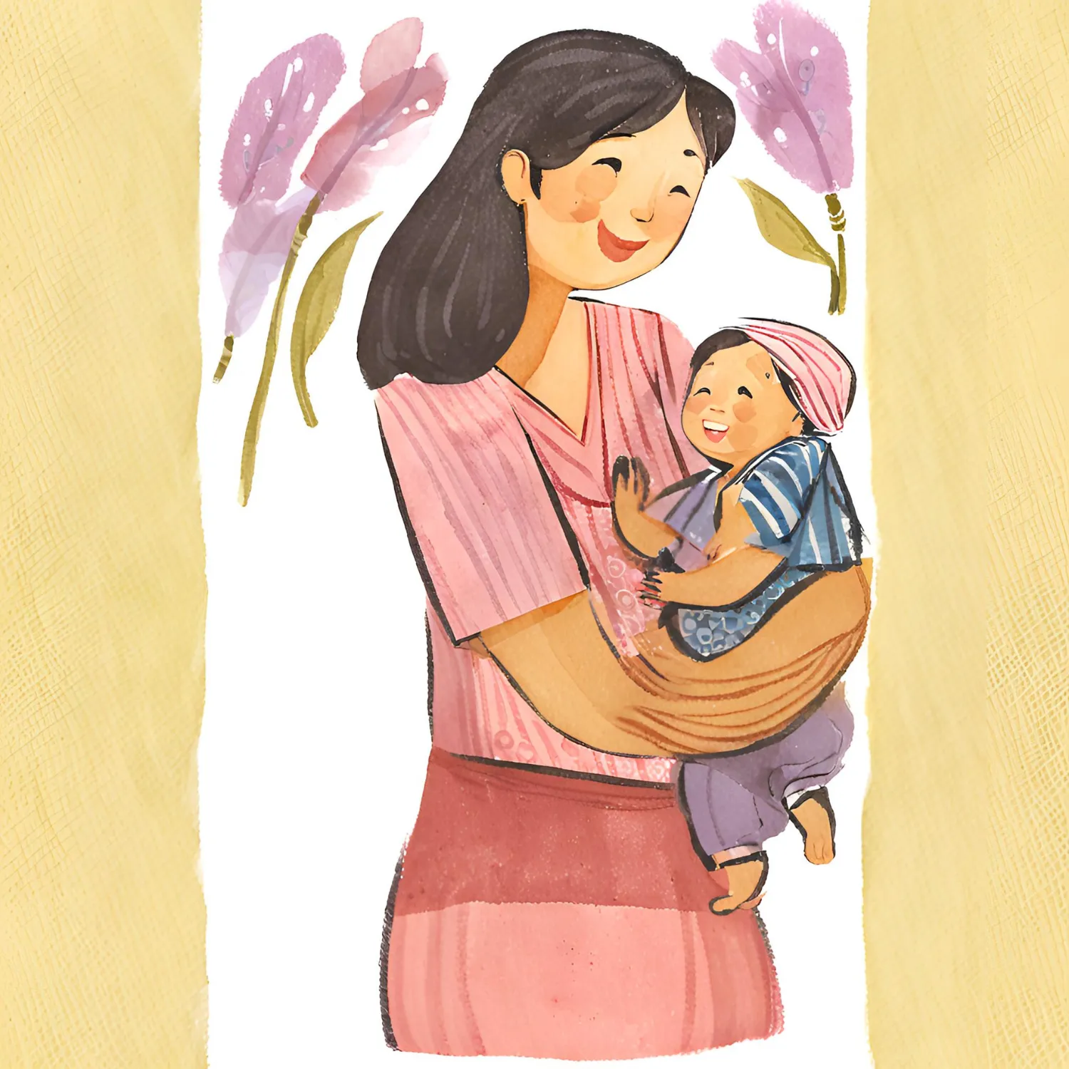 Happy mom holding baby